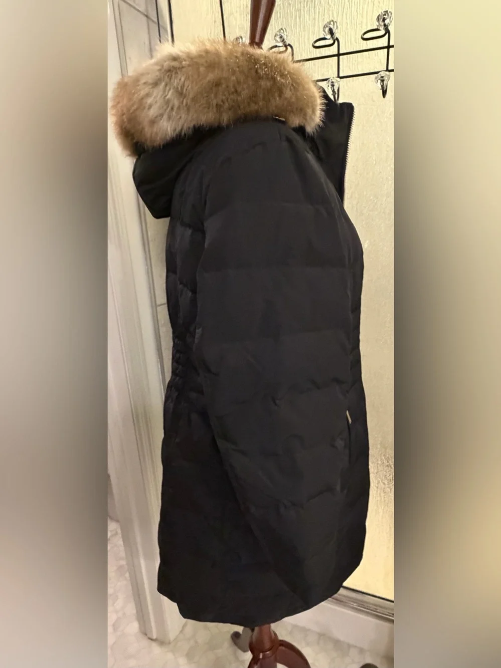 Michael Kors Black Quilted Long Puffer Coat with Fur-Trim Hood size 1X NWT